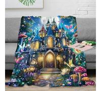 NAOFEKUID Fairy Tale 3D Printed Castle Blanket Microfiber Soft Home Decor Magic Castle Throw Blanket for Adults Sofa Bedroom 40x50(100x130cm)
