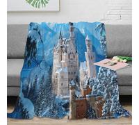 NAOFEKUID Fairytale Landscape 3D Printed Castle Blanket Microfiber Soft Home Decor Snowy Scene Throw Blanket for Sofa Bed 70×80(180x200cm)