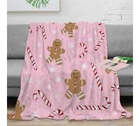 NAOFEKUID Festive Gingerbread 3D Printed Blanket Microfiber Home Decor Candy Cane Throw Blanket for Sofa Bed 40x50(100x130cm)