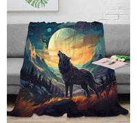 NAOFEKUID Forest Wolf 3D Printed Blanket Ultra Soft Microfiber Home Decor Moon Wolf Throw Blanket Sofa Bedroom 50x60(127x152cm)