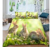 NAOFEKUID Fresh Nature 3D Printed Rabbit Design Microfiber Duvet Cover for Adults, Bedroom Decor Bunny Bedding Set, Soft Breathable, Ideal for Home Super king（260x220cm）