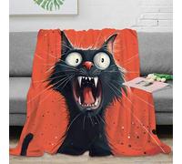 NAOFEKUID Funny 3D Printed Cat Blanket Microfiber Home Decor Cartoon Black Cat Throw Blanket Soft Warm Sofa Bed 40x50(100x130cm)