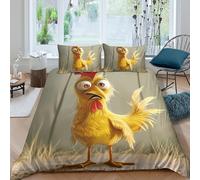 NAOFEKUID Funny Rooster 3D Printed Microfiber Duvet Cover Set Soft Breathable Adult Bedroom Chicken Bedding Set Gift for Home Single（140x200cm）