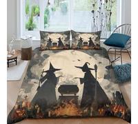 NAOFEKUID Halloween Witch Theme 3D Printed Microfiber Duvet Cover Bedroom Decor Magic Witchcraft Bedding Set Soft Breathable for Adults Super king（260x220cm）