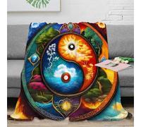 NAOFEKUID Harmonious 3D Printed Yin Yang Element Blanket Microfiber Home Decor Nature Throw Blanket for Adults Sofa Bedroom 50x60(127x152cm)