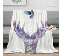 NAOFEKUID Healing 3D Printed Guardian Hands Blanket Microfiber Home Decor Blue Bird Throw Blanket for Adults Sofa Bedroom All Season 40x50(100x130cm)