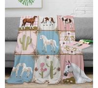 NAOFEKUID Lovely Horse 3D Printed Blanket Microfiber Home Decor Western Cactus 3D Printing Throw Blanket Soft for Sofa Bedroom Adults Teens 60x80(150x200cm)