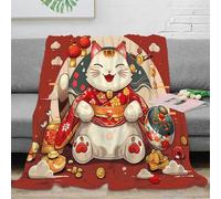 NAOFEKUID Lucky Cat 3D Printed Blanket Microfiber Home Decor Fortune Cat Throw Blanket Soft Warm for Adult Teen Sofa Bedroom 60x80(150x200cm)