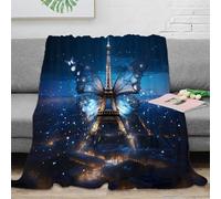 NAOFEKUID Magical 3D Printed Paris Night Blanket Microfiber Sofa Decor Butterfly Theme Throw Blanket for Adults Teens 40x50(100x130cm)