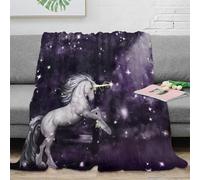 NAOFEKUID Magical 3D Printed Unicorn Blanket Microfiber Soft Starry Throw Blanket for Adults Teens Sofa Bedroom 40x50(100x130cm)