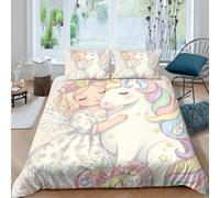 NAOFEKUID Magical Unicorn 3D Printed Duvet Cover Soft Microfiber Bedroom Decor Rainbow Unicorn Bedding Set for Adults Teens Breathable Single（135x200cm）