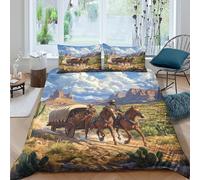 NAOFEKUID Microfiber 3D Printed Western Landscape Duvet Cover for Adults Breathable Horse Scene Bedding Set Bedroom Decor Single（140x200cm）