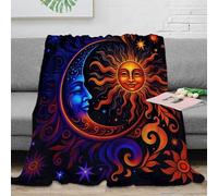 NAOFEKUID Mysterious 3D Printed Moon Sun Blanket Microfiber Soft Sofa Decor Celestial Throw Blanket for Adults Bedroom All Season 50x60(127x152cm)
