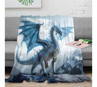 NAOFEKUID Mystic Blue Dragon 3D Printed Blanket Microfiber Home Decor Dragon Themed Throw Blanket for Adults Sofa Bedroom All Seasons 50x60(127x152cm)