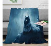 NAOFEKUID Mystic Blue Wolf 3D Printed Blanket Microfiber Throw for Sofa Bedroom Adult Home Decor Cozy Wolf Throw Blanket 60x80(150x200cm)