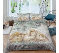 NAOFEKUID Nature Forest 3D Printed Bunny Duvet Cover Microfiber Bedroom Decor Animal Bedding Set Soft Breathable for Adults Double（200x200cm）