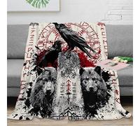 NAOFEKUID Nordic Style 3D Printed Viking Runes Wolf Raven Blanket Microfiber Sofa Decor Norse Pattern Throw Blanket All Seasons 80×90(200x230cm)