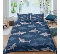 NAOFEKUID Ocean Style 3D Printed Shark Duvet Cover Microfiber Bedroom Decor Shark Bedding Set Soft Breathable for Adults Teenagers King（220x240cm）