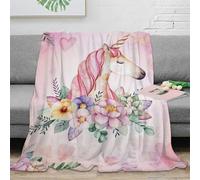 NAOFEKUID Pastel Unicorn 3D Printed Blanket Microfiber Sofa Cover Floral Unicorn Throw Blanket Soft for Adults Bedroom Decor 80×90(200x230cm)