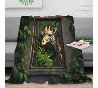 NAOFEKUID Realistic Jungle 3D Printed Giraffe Blanket Soft Microfiber Home Decor Green Nature Throw Blanket for Adults Sofa Bed 40x50(100x130cm)