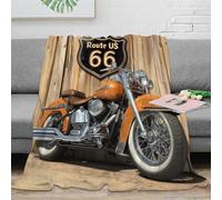 NAOFEKUID Retro American 3D Printed Motorcycle Blanket Microfiber Home Decor Route 66 Throw Blanket for Sofa Bedroom 50x60(127x152cm)