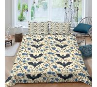 NAOFEKUID Retro Bat Print 3D Printed Duvet Cover Microfiber Bedding Set Floral Bedroom Decor Bat Pattern for Adults Single（140x200cm）