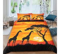 NAOFEKUID Safari Sunset 3D Printed Microfiber Duvet Cover for Adults Bedroom Decor African Giraffe 3D Printing Bedding Set Soft Breathable Single（135x200cm）