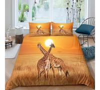 NAOFEKUID Safari Sunset Design 3D Printed Microfiber Duvet Cover Set African Giraffe Bedding Soft Breathable Home Bedroom Decor Single（135x200cm）