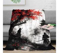 NAOFEKUID Sakura Samurai 3D Printed Blanket Microfiber Cozy Home Decor Japanese Art Throw Blanket for Sofa Bedroom Gift Adults Teens 60x80(150x200cm)