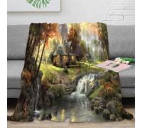 NAOFEKUID Scenic Forest 3D Printed Blanket Microfiber Sofa Decor Waterfall Cottage Throw Blanket Soft for Adults 40x50(100x130cm)