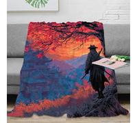 NAOFEKUID Sunset Samurai 3D Printed Blanket Microfiber Home Decor Mountain Scene Throw Blanket Warm for Sofa Bedroom Adults 50x60(127x152cm)