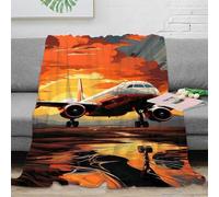 NAOFEKUID Sunset Style 3D Printed Airplane Blanket Microfiber Home Decor Aviation Throw Blanket Adult Sofa Bed Soft 80×90(200x230cm)