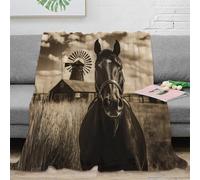 NAOFEKUID Vintage 3D Printed Horse Blanket Microfiber Home Decor Farm Scenery Throw Blanket for Adults Sofa Bed 60x80(150x200cm)