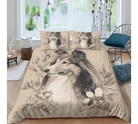 NAOFEKUID Vintage Dog Pattern 3D Printed Duvet Cover Microfiber Soft Bedroom Decor Collie Bedding Set for Adults Home All Seasons King（220x240cm）