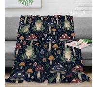 NAOFEKUID Vintage Forest 3D Printed Mushroom Frog Blanket Microfiber Home Decor Toadstool Throw Blanket for Sofa Bed 50x60(127x152cm)