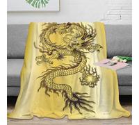 NAOFEKUID Vintage Gold 3D Printed Dragon Pattern Blanket Soft Microfiber Home Decor Chinese Dragon Throw Blanket Sofa Bed Gift 50x60(127x152cm)