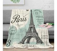 NAOFEKUID Vintage Postcard Style 3D Printed Paris Blanket Microfiber Home Decor Eiffel Tower Throw Blanket Adult Sofa 40x50(100x130cm)