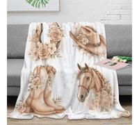 NAOFEKUID Vintage Western 3D Printed Horse and Floral Microfiber Blanket Sofa Bedroom Home Decor Soft Throw 50x60(127x152cm)