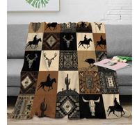 NAOFEKUID Western Rustic 3D Printed Horse Skull Blanket Microfiber Home Decor Cowboy Throw Blanket for Adults Sofa Bed 40x50(100x130cm)