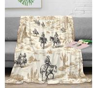 NAOFEKUID Western Vintage Decor 3D Printed Blanket Microfiber Throw Cowboy Horse Theme for Sofa Bedroom All Season Use 40x50(100x130cm)