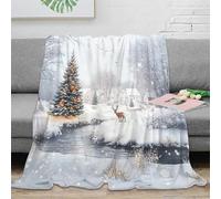 NAOFEKUID Winter Scene 3D Printed Blanket Microfiber Soft Fleece Home Decor Snowy Tree Throw Blanket Sofa Bed 50x60(127x152cm)