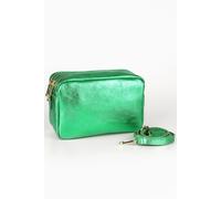Naomi Italian Leather Crossbody Camera Bag - Green, Metallic Sarta Green One Size