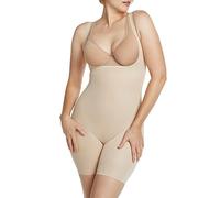 Naomi & Nicole Women's Unbelievable Comfort Thigh Slimming Torsette Bodysuit Shapewear, Nude, M