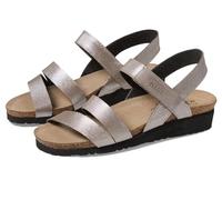 NAOT Kayla Women’s Sandals - Supportive 3-Strap Design with Backstrap, Cork & Latex Footbed - Arch Support - Travel-Friendly Comfortable Walking Sandals for All-Day Wear, Silver Threads Leathe, 7-7.5