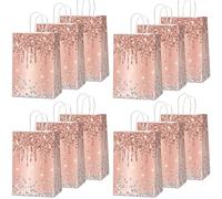 Naozinebi 12Pcs Pink Rose Gold Gift Bags Glitter Diamond Goodie Bag Happy Birthday Treat Bag Rose Gold Candy Bags Supply for Wedding Bridal Baby Shower Holiday Party Favors Decoration 4.7*3.15*8inch