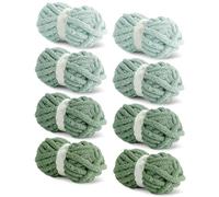 Naozinebi 8 Packs Jumbo Sage Green Colorful Chunky Chenille Yarn for Crocheting, Knitting, Hand Knitting Blanket, Soft Plush Yarn (27 yds, 8 oz Each Skein)