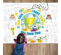 Naozinebi Baptism Coloring Poster for Kids Giant First Communion Coloring Tablecloth Religious Coloring Book Jumbo Mi Bautizo Craft for Kids Girl Boys First Holy Communion Party Decor Supply 43 x 31in
