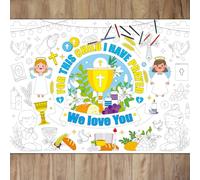 Naozinebi First Holy Communion Coloring Poster for Giant Coloring Poster Large Mi Bautizo Coloring Tablecloth Jumbo Coloring Books for Home Birthday Party Supplies Favor