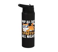 Nap All Day Party All Night Cat Humor Stainless Steel Insulated Water Bottle