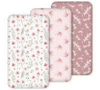 Nap Mat Sheet 47"x24", 3 Pack Pink Floral Baby Crib Sheets Fitted Elastic Corners, Preschool Day Care Rest Mat Cover, Soft Breathable - Compatible with Regalo My Cot, Joovy Travel Cot